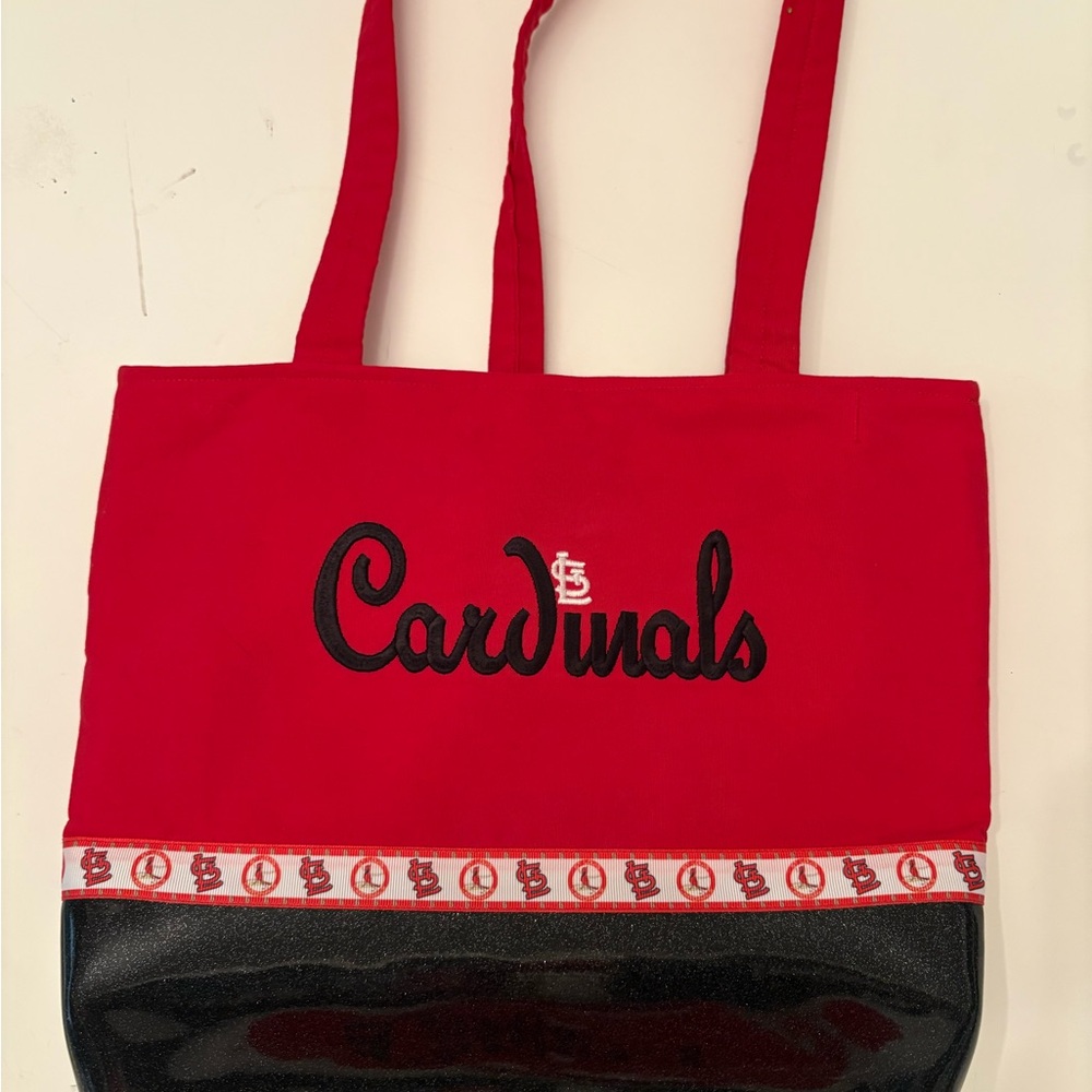 Red and Black Two-Tone Tote Bag with Cardinals Design